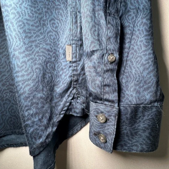 John Varvatos Button Shirt Mens Medium Blue Leopard Print Abstract Designer Club